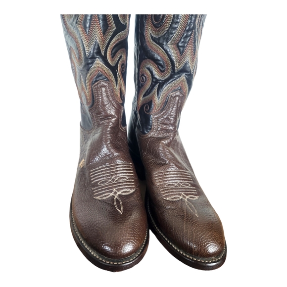 Tony Lama Exotic Leather Western Boots in Chocolate / Black 5.5 B FLAWED - Picture 3 of 13